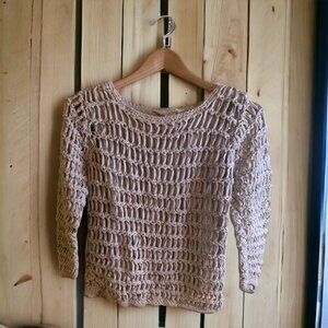 John Paul Richard Womens Sweater Petite Medium Beige Fisherman Mesh Open Knit